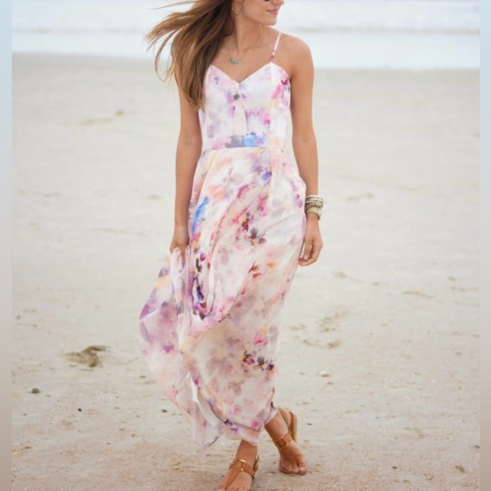 HUNTER BELL Floral Maxi Dress - Pink and Purple
